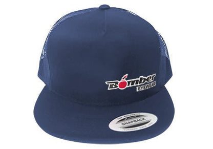 FLAT BILL NAVY SNAPBACK TRUCKER HAT WITH BOMBER LOGO - Accessories - Bomber Eyewear - BH1NAVY