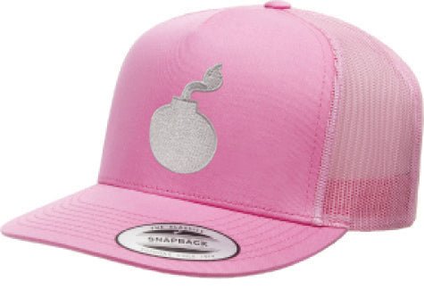 FLAT BILL PINK SNAPBACK TRUCKER HAT WITH BOMB LOGO - Accessories - Bomber Eyewear - BH2_PINK BOMB