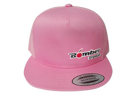 FLAT BILL PINK SNAPBACK TRUCKER HAT WITH BOMBER LOGO - Accessories - Bomber Eyewear - BH1PINK