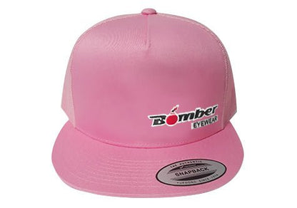 FLAT BILL PINK SNAPBACK TRUCKER HAT WITH BOMBER LOGO - Accessories - Bomber Eyewear - BH1PINK