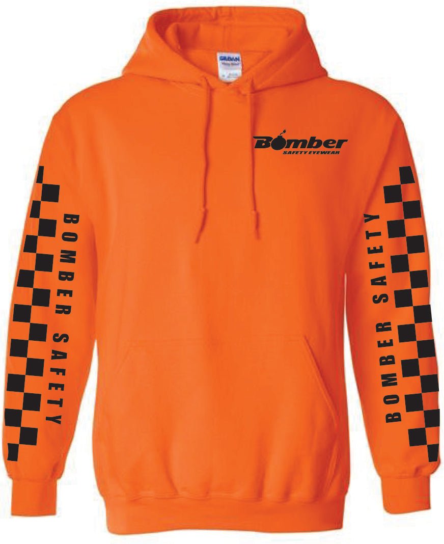 HOODED SWEATSHIRT SAFETY ORANGE CHECKER - Accessories - Bomber Eyewear - HD-ORG-CHECKER-M