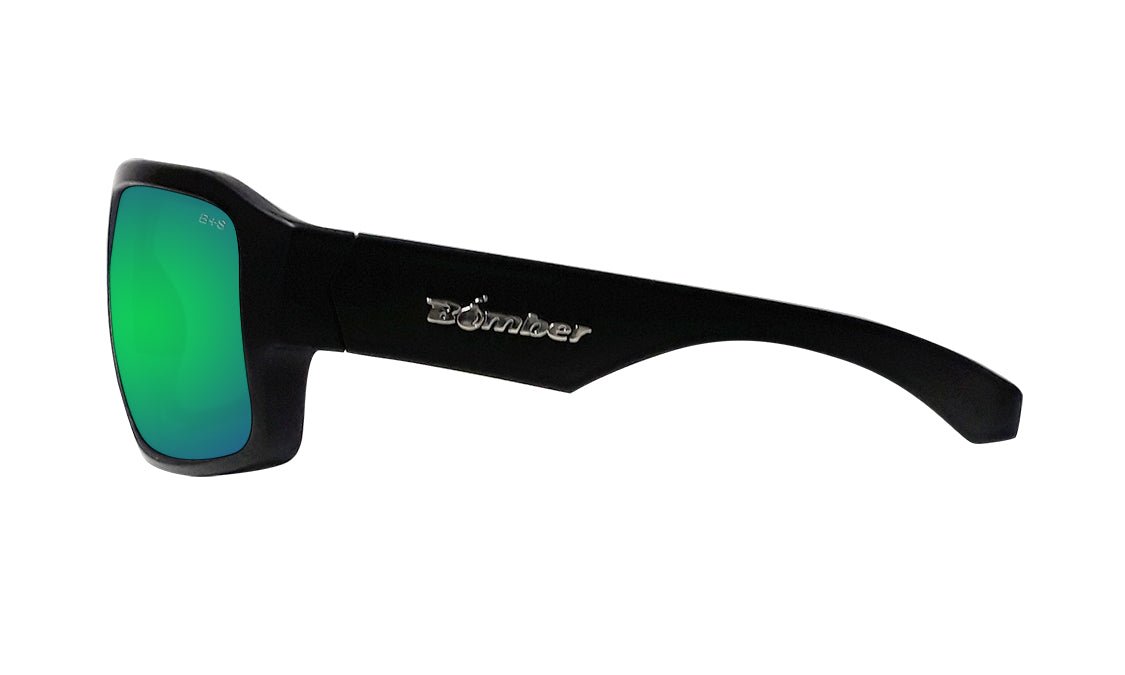 MEGA Safety - Polarized Green Mirror Black - Sunglasses - Bomber Eyewear - M111GM