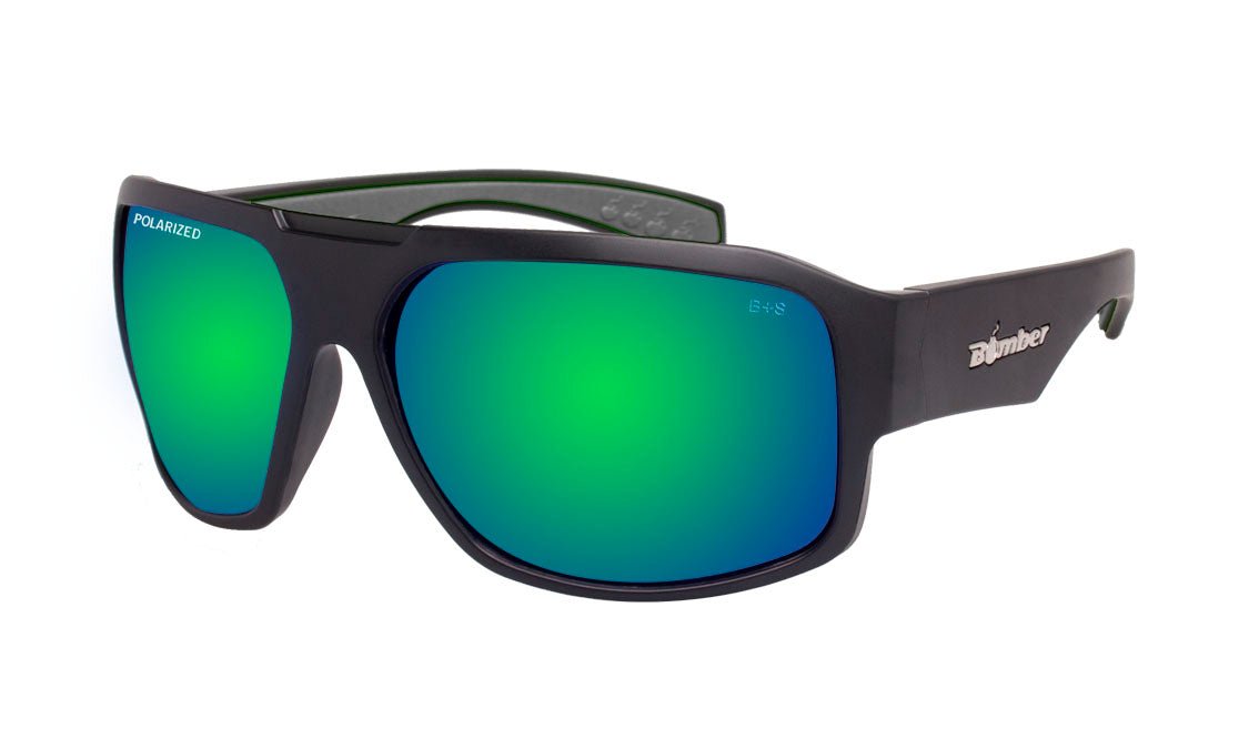 MEGA Safety - Polarized Green Mirror Black - Sunglasses - Bomber Eyewear - M111GM