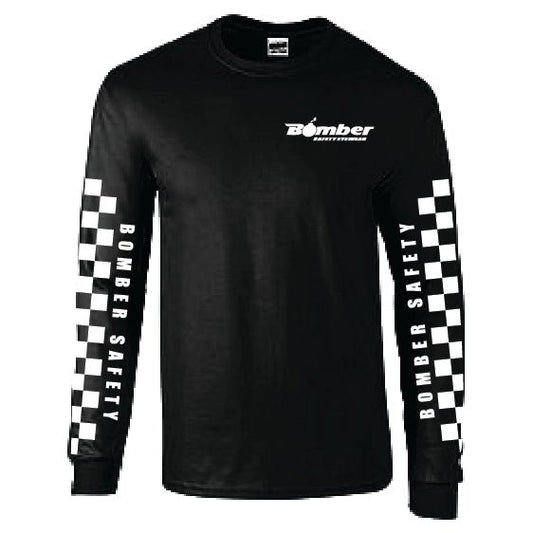 T - SHIRT BLACK CHECKER LONG SLEEVE - Accessories - Bomber Eyewear - T-SHIRT-BLK-LS-CHECKER-M