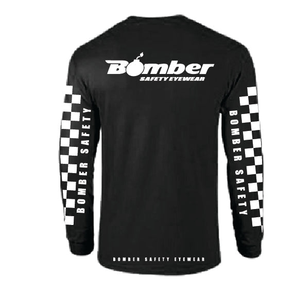 T - SHIRT BLACK CHECKER LONG SLEEVE - Accessories - Bomber Eyewear - T-SHIRT-BLK-LS-CHECKER-M