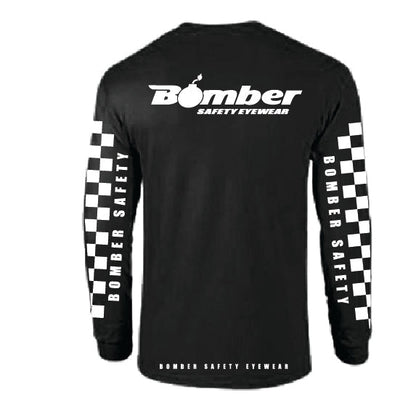 T - SHIRT BLACK CHECKER LONG SLEEVE - Accessories - Bomber Eyewear - T-SHIRT-BLK-LS-CHECKER-M