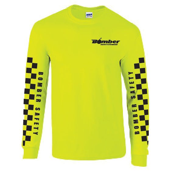 T - SHIRT SAFETY YELLOW CHECKER LONG SLEEVE - Accessories - Bomber Eyewear - T-SHIRT-YELLOW-LS-CHECKER-M